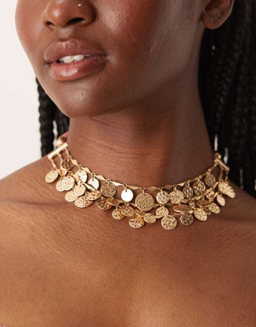 ASOS DESIGN - Ketting met munten, strik en meerdere rijen in roze