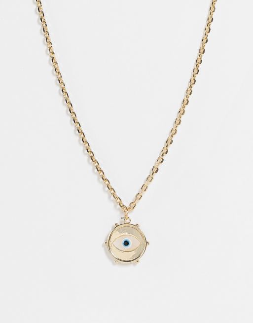 ASOS DESIGN - Ketting met oog-munthanger in goudkleur