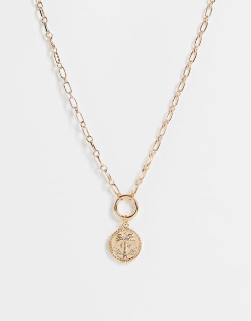 ASOS DESIGN - Ketting met open schakels en munthangertje in goudkleur