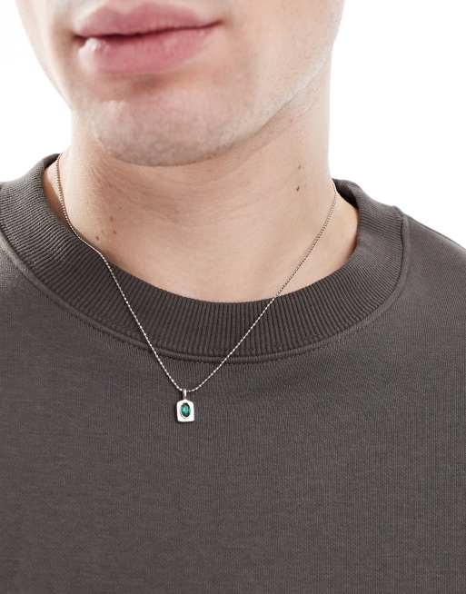 ASOS DESIGN - Ketting met smaragd-hangertje in zilverkleur