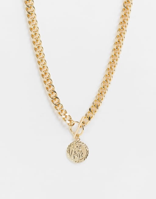ASOS DESIGN - Ketting met T-bar en munt in goudkleur