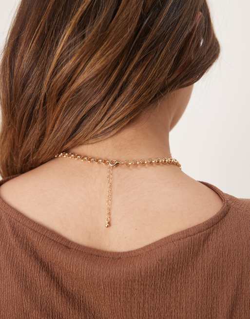 ASOS DESIGN - Ketting met tijgeroog hangertje van halfedelsteen in goudkleur, 3 van 3