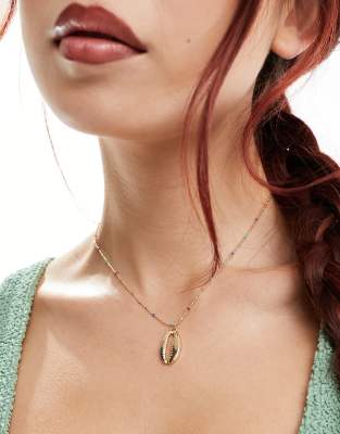 ASOS DESIGN - Ketting met veelkleurig email en schelphangertje in goudkleur