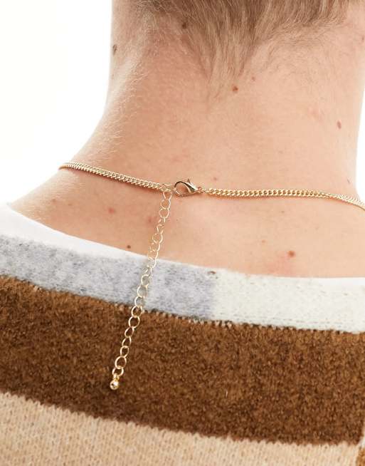 ASOS DESIGN - Ketting met vierkant halfedelstenen tijgeroog-hangertje in goudkleur, 3 van 4