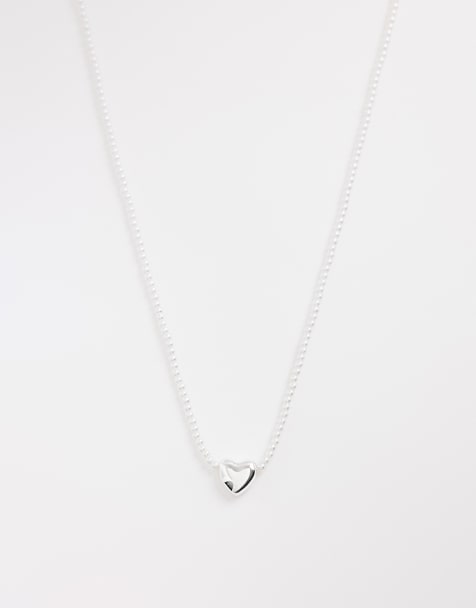 ASOS DESIGN - Ketting met witte kralen en harthangertje in zilver - view 1