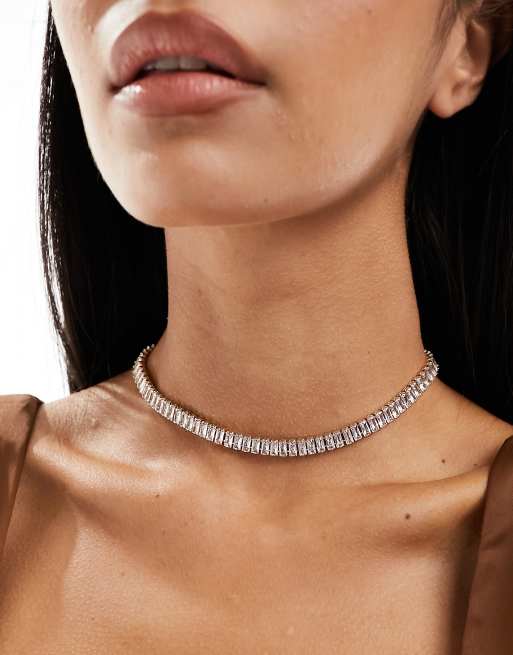ASOS DESIGN - Ketting met zirkonium kristallen in tennisontwerp in goudkleur met cadeauzakje