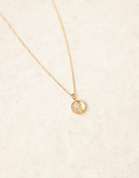 ASOS DESIGN - Ketting van waterbestendig roestvrij staal met Christoffelhangertje in goudkleur - view 1