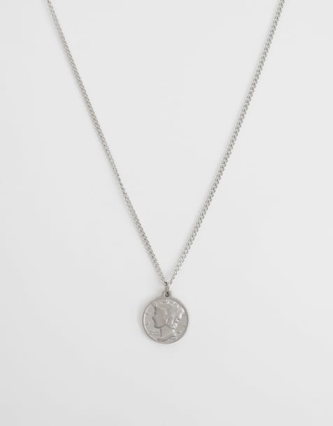 ASOS DESIGN - Ketting van waterbestendig roestvrij staal met dubbelzijdig munthangertje in zilver - view 1