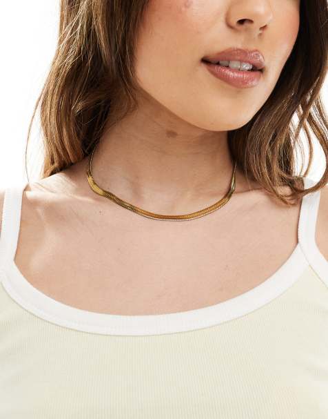ASOS DESIGN - Ketting van waterbestendig roestvrij staal met platte schakels in goudkleur - view 1