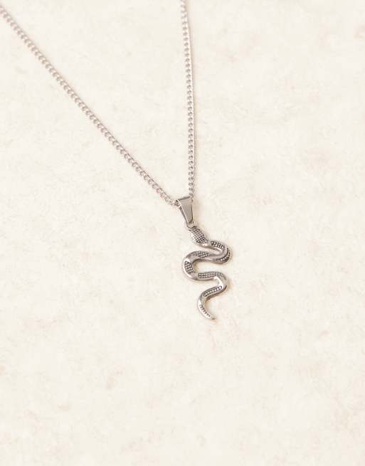 ASOS DESIGN - Ketting van waterbestendig roestvrij staal met slangenhanger in zilverkleur