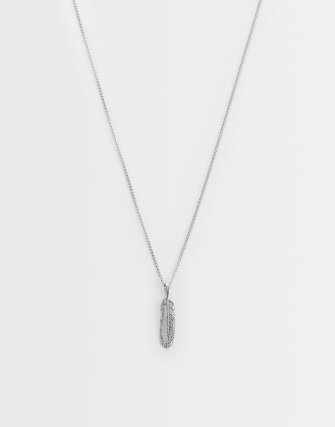 ASOS DESIGN - Ketting van waterbestendig roestvrij staal met veervormige hanger in zilver - view 1