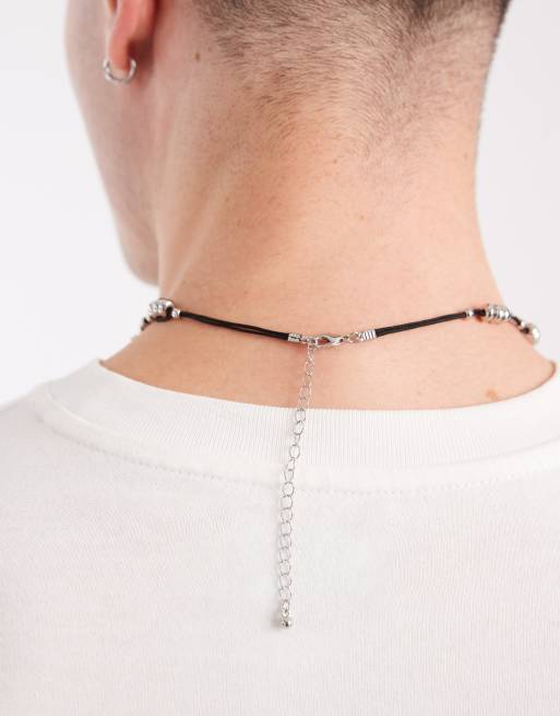 ASOS DESIGN - Ketting van zwart koord met vierkante kralen in multi, 3 van 3