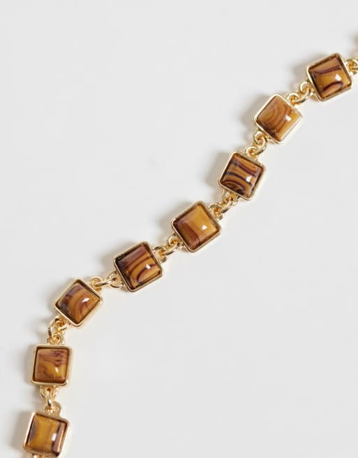 ASOS DESIGN kettingset met imitatie tijgeroogsteen in goud, 3 van 4