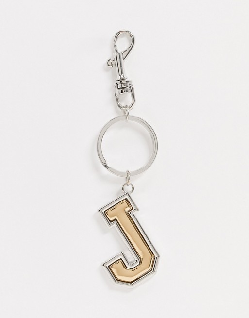ASOS DESIGN key chain in letter 'J' design in silver and gold tone