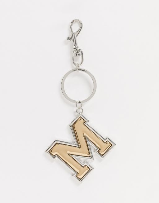 ASOS DESIGN key chain in letter 'M' design in silver and gold tone