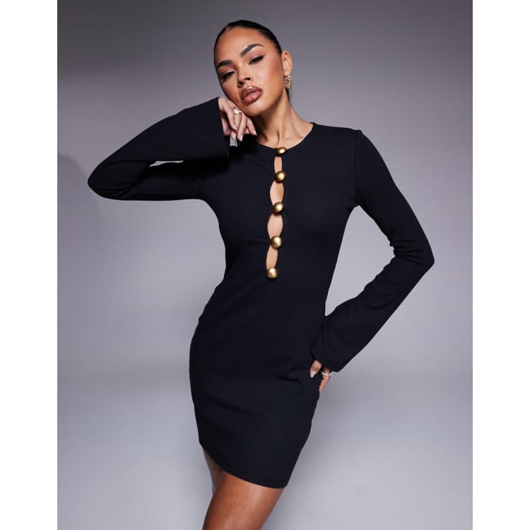ASOS DESIGN key hole button front mini dress in black | ASOS