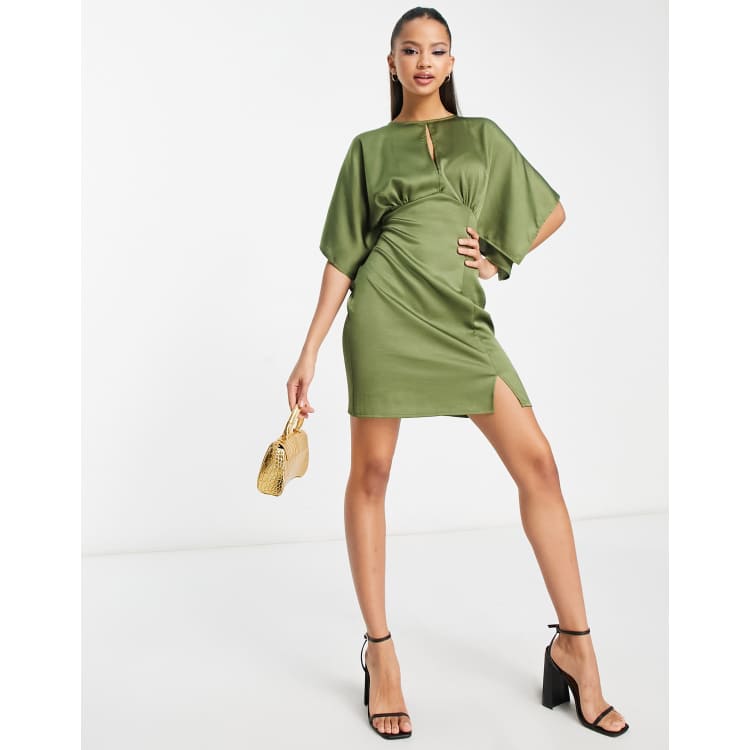 Asos design satin kimono midi dress hot sale with knot front and asymmetric sleeve