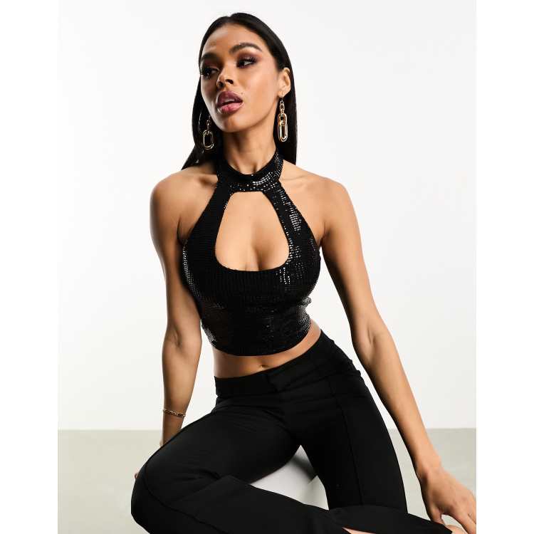 Ropa Brasieres Lentejuelas Halter Traje De Baño Lentejuelas Top