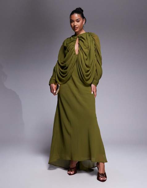 ASOS DESIGN keyhole draped kimono sleeves maxi dress in green - view 1
