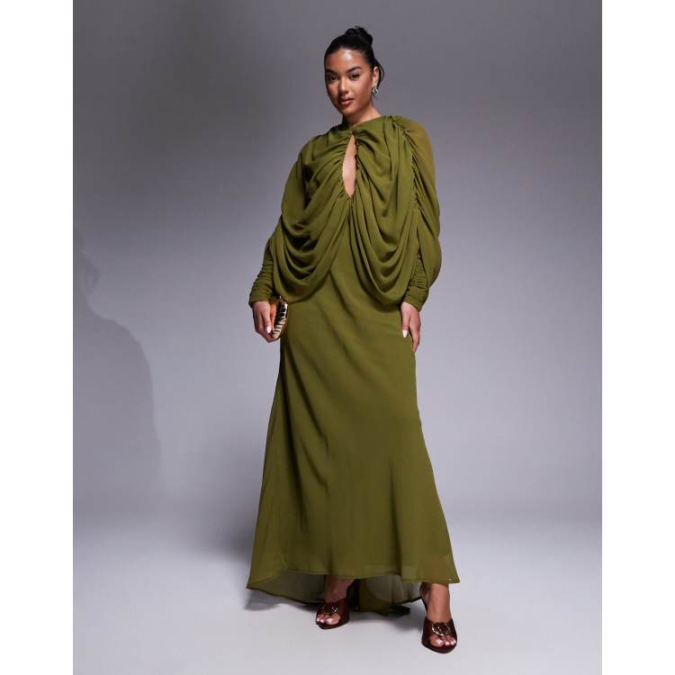 green kimono style dress Baltic Born Womens Kia Kimono Maxi Dress | Dark Sage main image 1