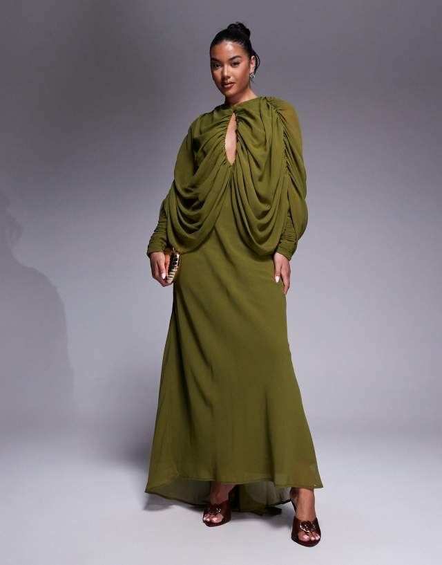 ASOS DESIGN keyhole draped kimono sleeves maxi dress in green