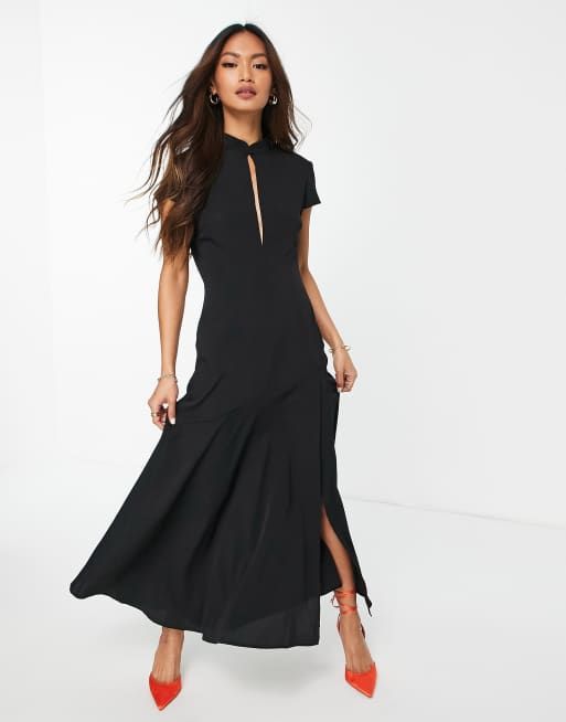 ASOS DESIGN keyhole front midi tea dress in black | ASOS