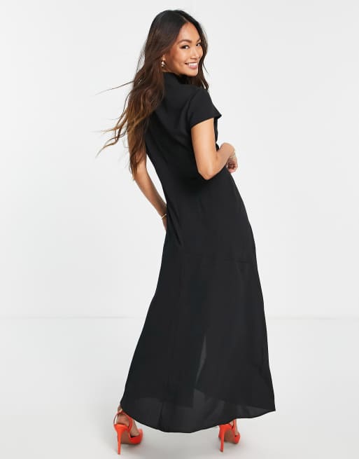 ASOS DESIGN keyhole front midi tea dress in black