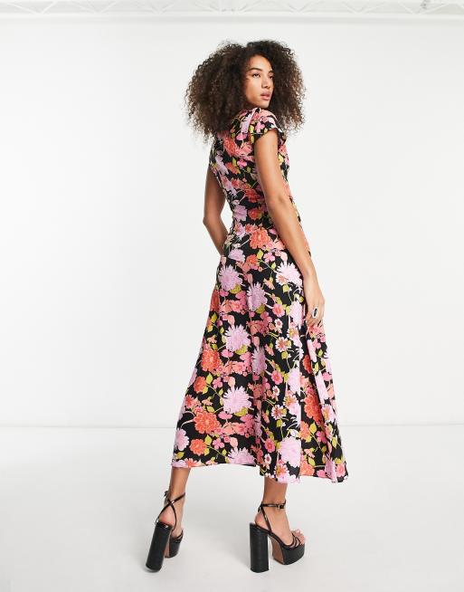 Asos black clearance floral tea dress