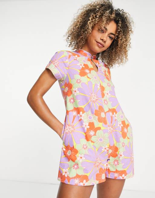 ASOS DESIGN underwired keyhole swimsuit in bright retro floral print