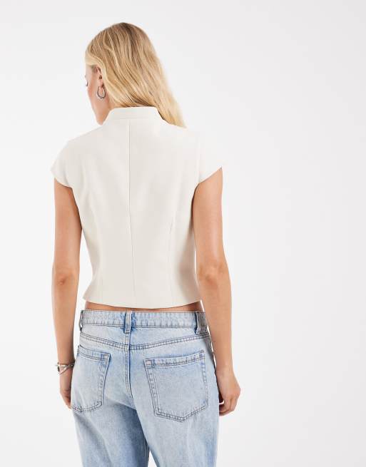ASOS DESIGN keyhole mandarin collar tailored top, 3 of 4