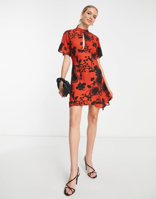 Zara red and black floral clearance dress