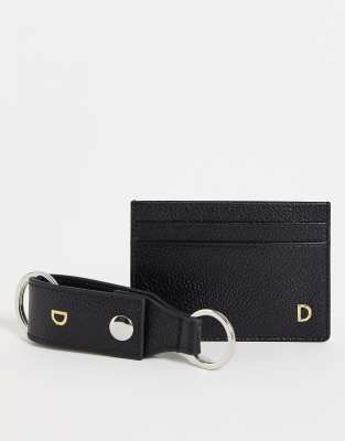 Asos Design Keyring And Card Holder Set In Leather With D Initial-black ...