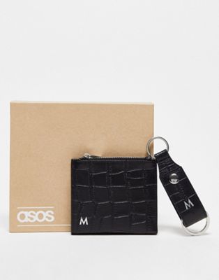 ASOS DESIGN keyring and wallet set in leather with M initial  - ASOS Price Checker