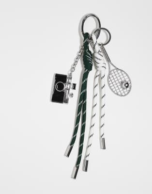 ASOS DESIGN ASOS DESIGN keyring bag charm in green cord with tennis charm in multi