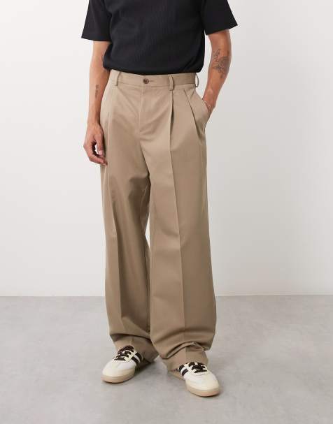 ASOS DESIGN - Khaki elegante bukser med brede ben og dobbelte plisseringer - view 1