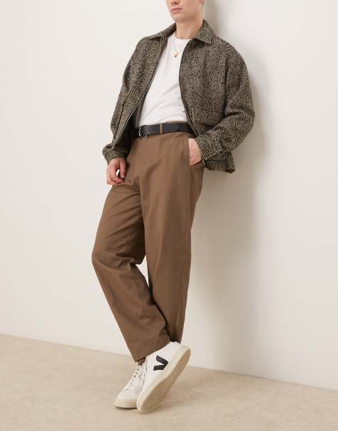 ASOS DESIGN - Khaki elegante chinos med plisseringer foran og oversized tapered pasform i bomuld - view 1