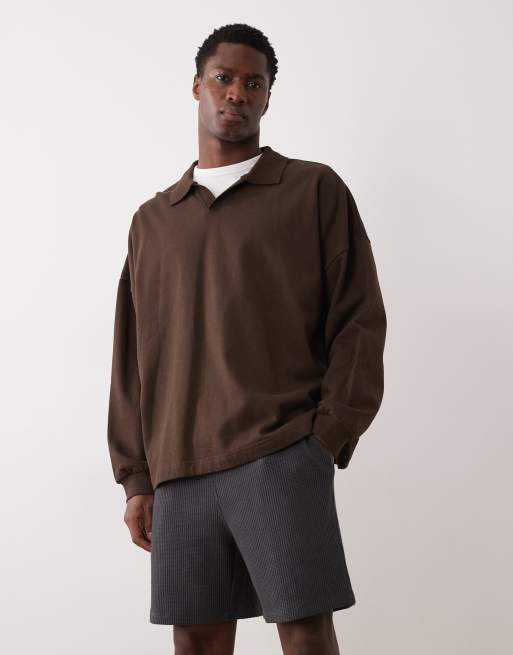 ASOS DESIGN - Khaki oversized jerseyshorts med vaffeltekstur, 2 af 5
