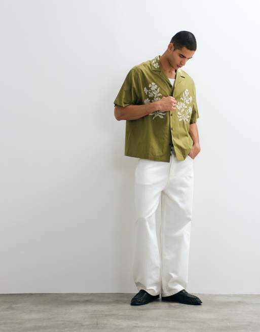 ASOS DESIGN - Khaki oversized skjorte med blomsterbroderi, 2 af 5