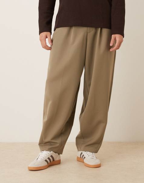 ASOS DESIGN - Khaki skræddersyede bukser med brede barrel-ben og plisseringer - view 1