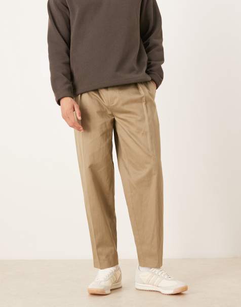ASOS DESIGN - Khaki skræddersyede tapered bukser med plisseringer og oversized pasform i premium-hørblanding - view 1