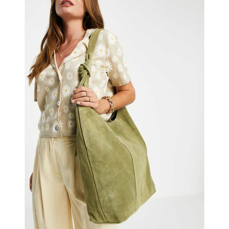 ASOS Suede Tote Bag With Buckle in Green