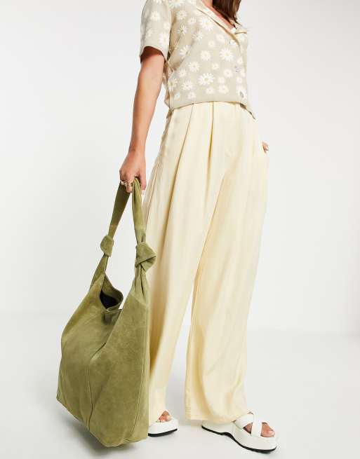 ASOS DESIGN suede tote bag with tubular piping in tan - ShopStyle