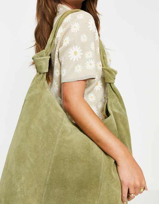 Suede Shoulder Bag Green Leather Shopper Bag Slouch Bag 