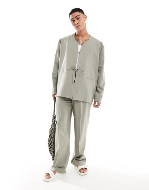 ASOS DESIGN – Khakifärgad finkimono med långa ärmar, del av set, 3 av 5