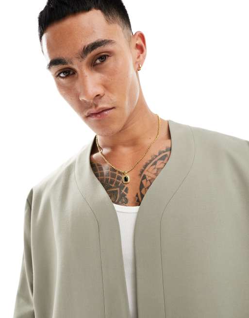 ASOS DESIGN – Khakifärgad finkimono med långa ärmar, del av set, 5 av 5