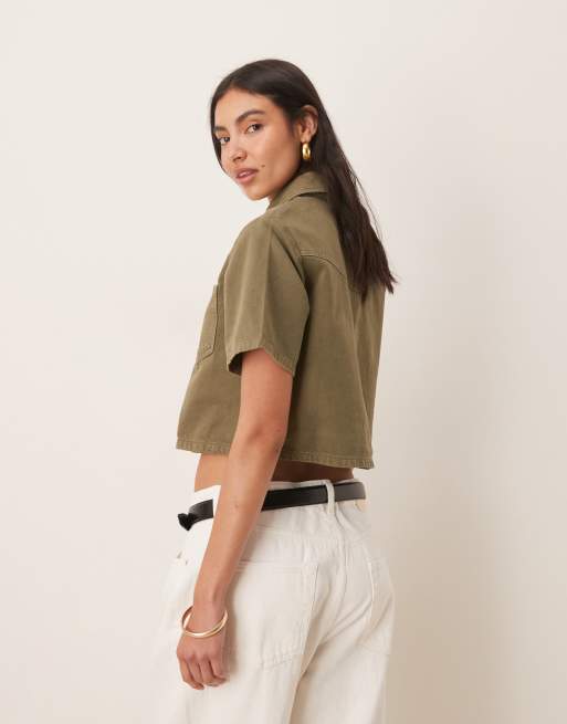 ASOS DESIGN – Khakifärgad, kort jeansskjorta, 2 av 4