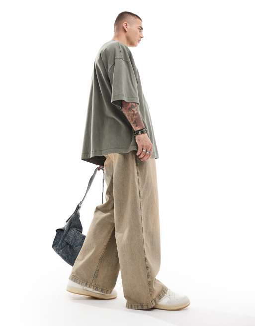 ASOS DESIGN – Khakifärgad, kraftig t-shirt i extra oversize med tvättad finish, 3 av 4