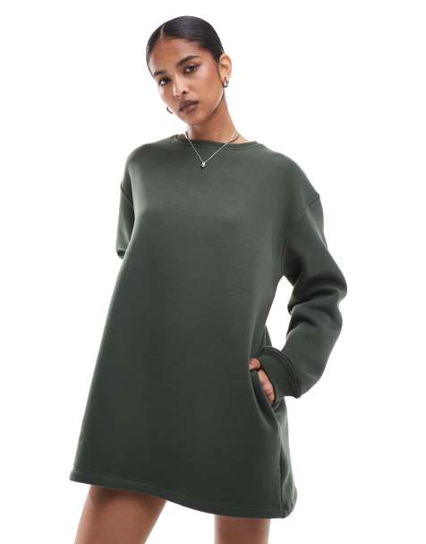 ASOS DESIGN – Khakifärgad, minilång sweatshirtklänning i oversize - view 1
