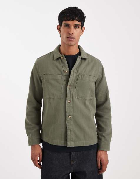 ASOS DESIGN – Khakifärgad overshirt i kraftig bomullstwill - view 1