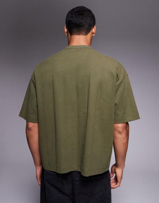 ASOS DESIGN – Khakifärgad ribbad t-shirt i boxig oversize-passform, 4 av 5